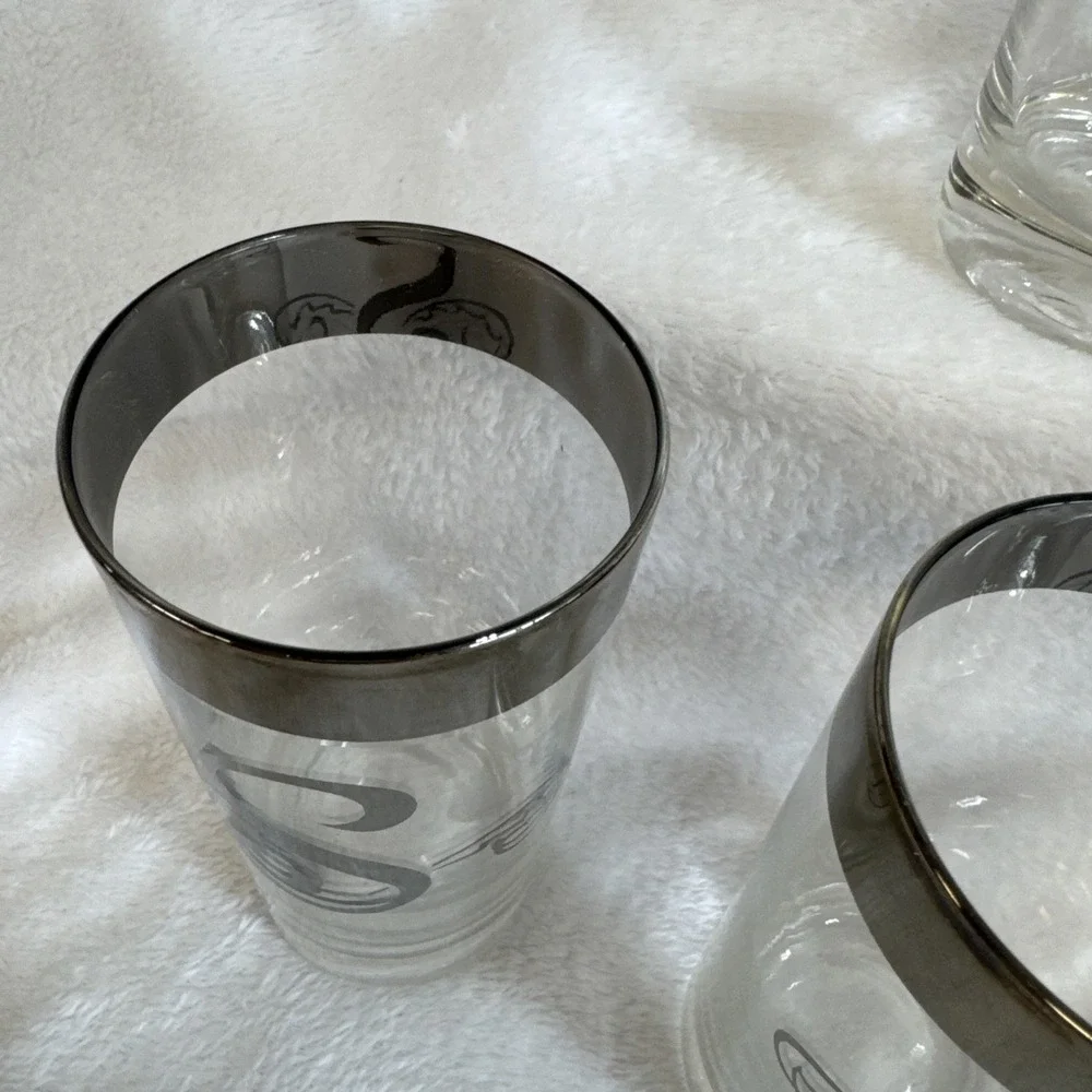 Set of 6‎ Vintage Monogrammed S Highball Glasses Silver Rimmed Barware
